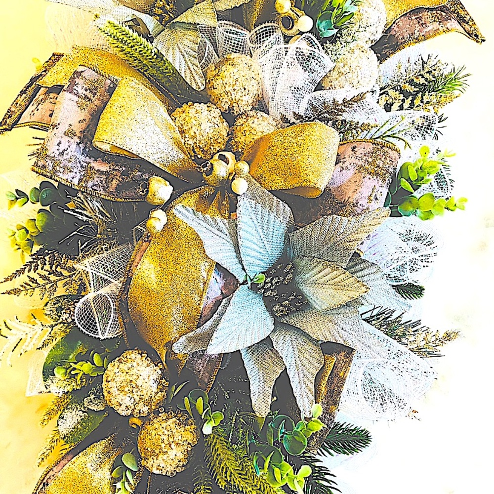 Christmas Swag Wreath, Holiday Door Wreath, Poinsettia Swag Wreath